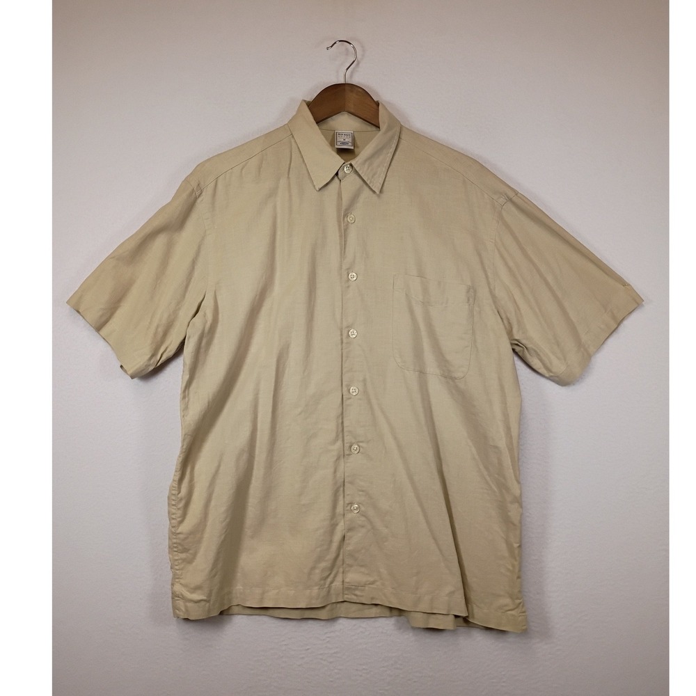 Coastal Summer Old Navy Mens Medium Tan Linen Blend Short Sleeve Button Up Shirt